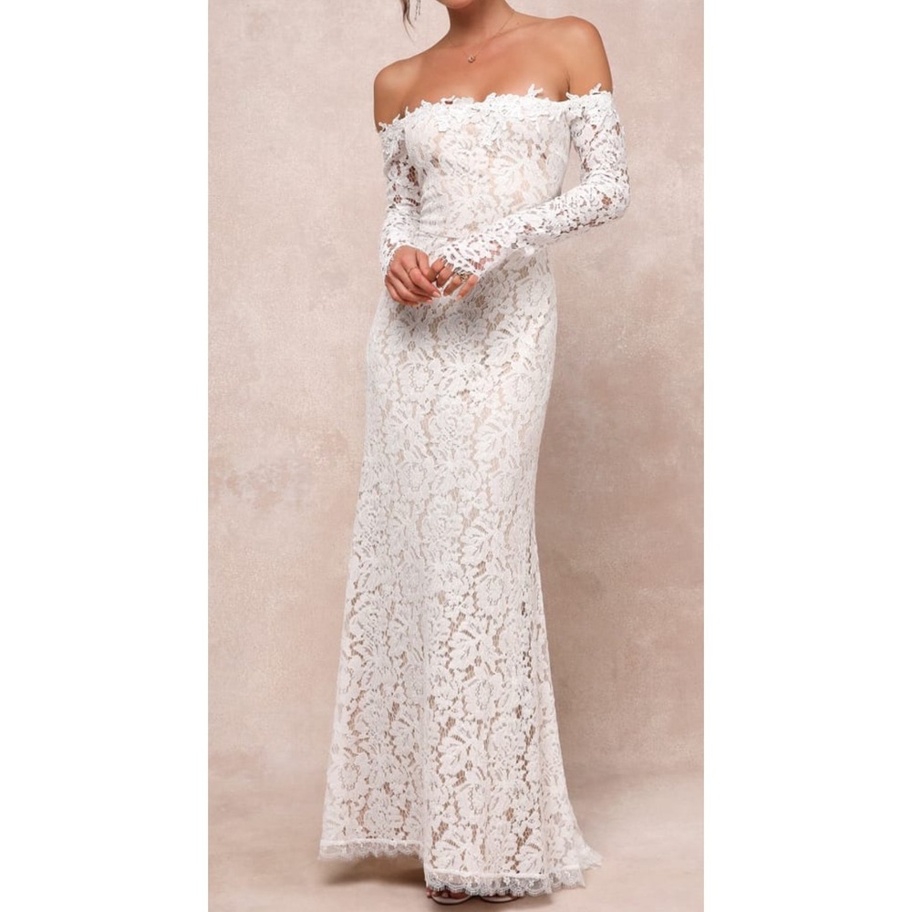 NWT Lulus Romance Dreamer White Lace Off-the-shoulder Maxi Dress